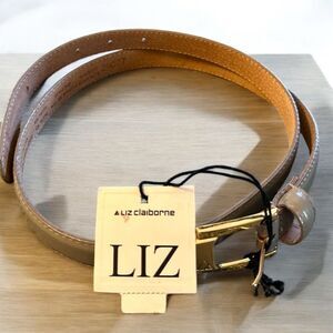 Liz Claiborne Women's Vintage 1990’s Gray Thin Leather Belt Gold Buckle
